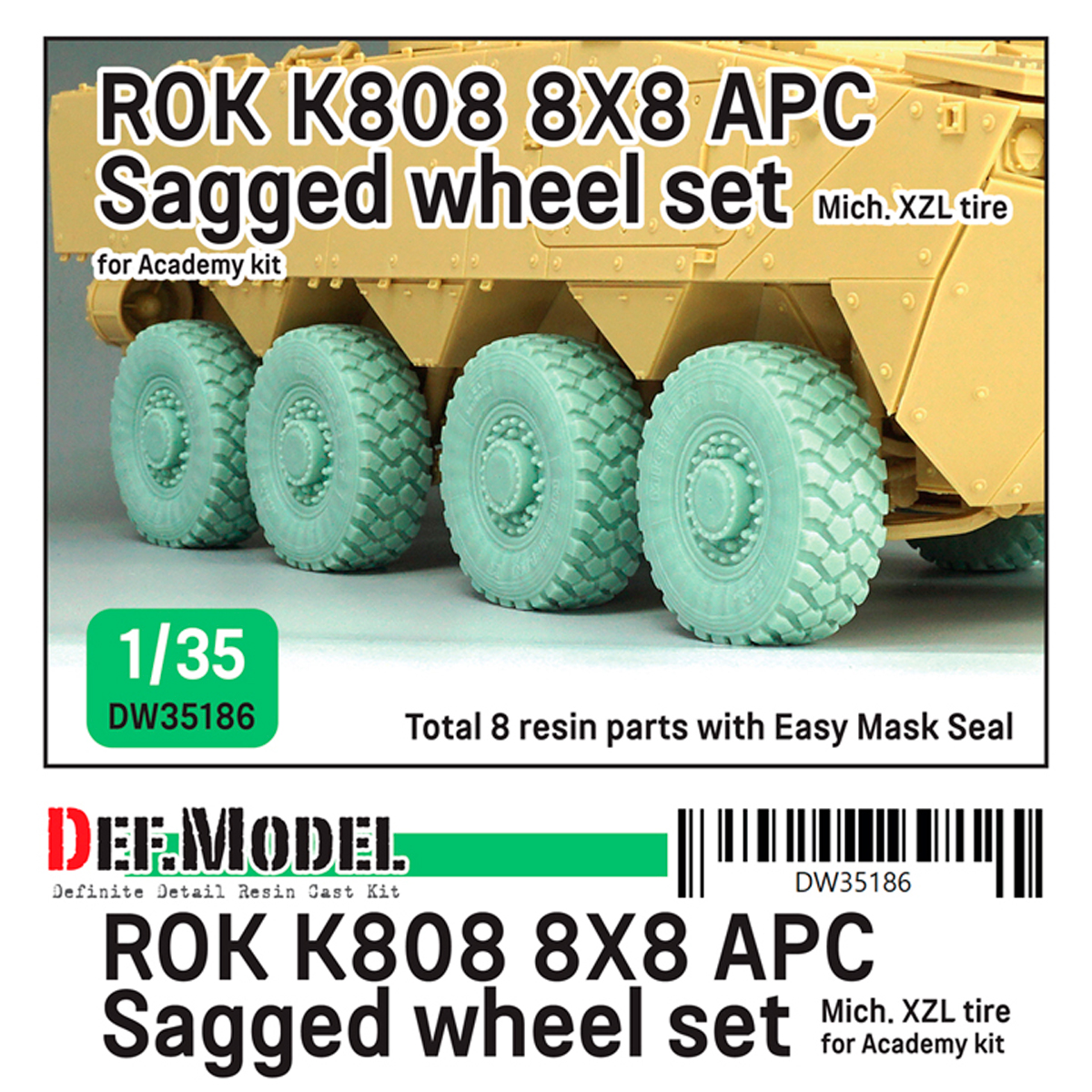 ROK K808 8X8 APC Sagged wheel set- Mich.XZL (for Academy 1/35 kit)