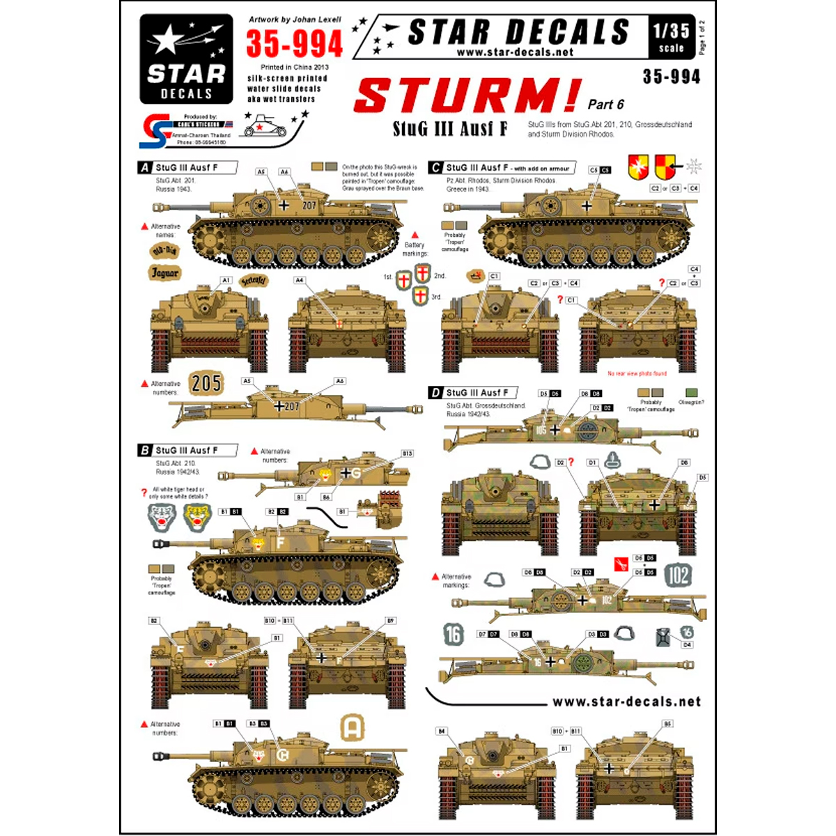 STAR DECALS 1/35 Sturm #6. StuG III Ausf F. from StuG.Abt 201, 210