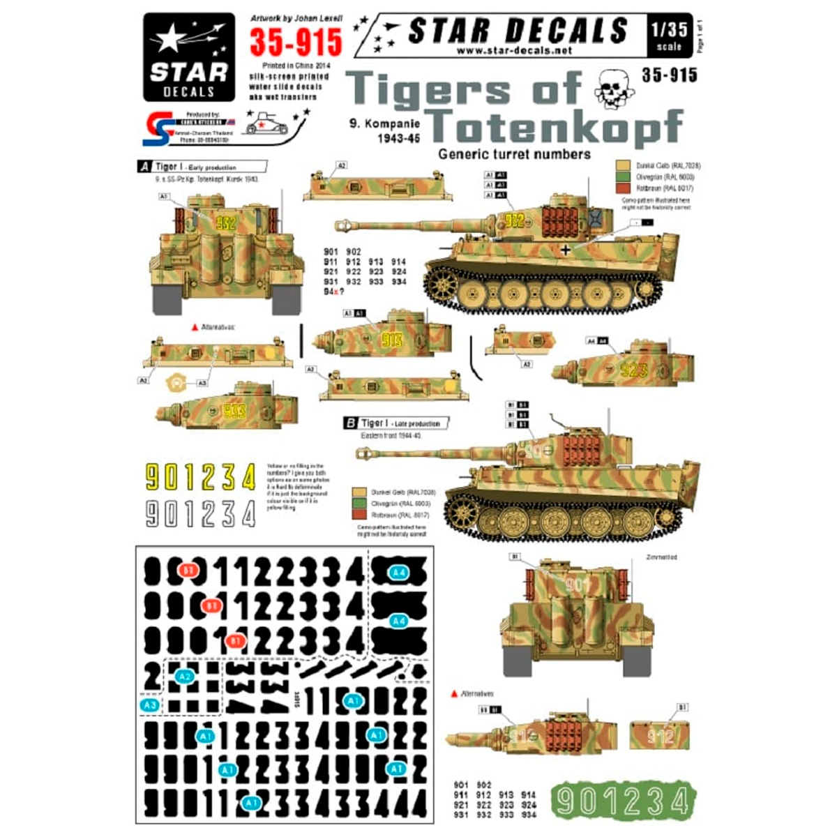 STAR DECALS 1/35 Tigers of Totenkopf Generic Turret Numbers 9.Kompanie 1943-45