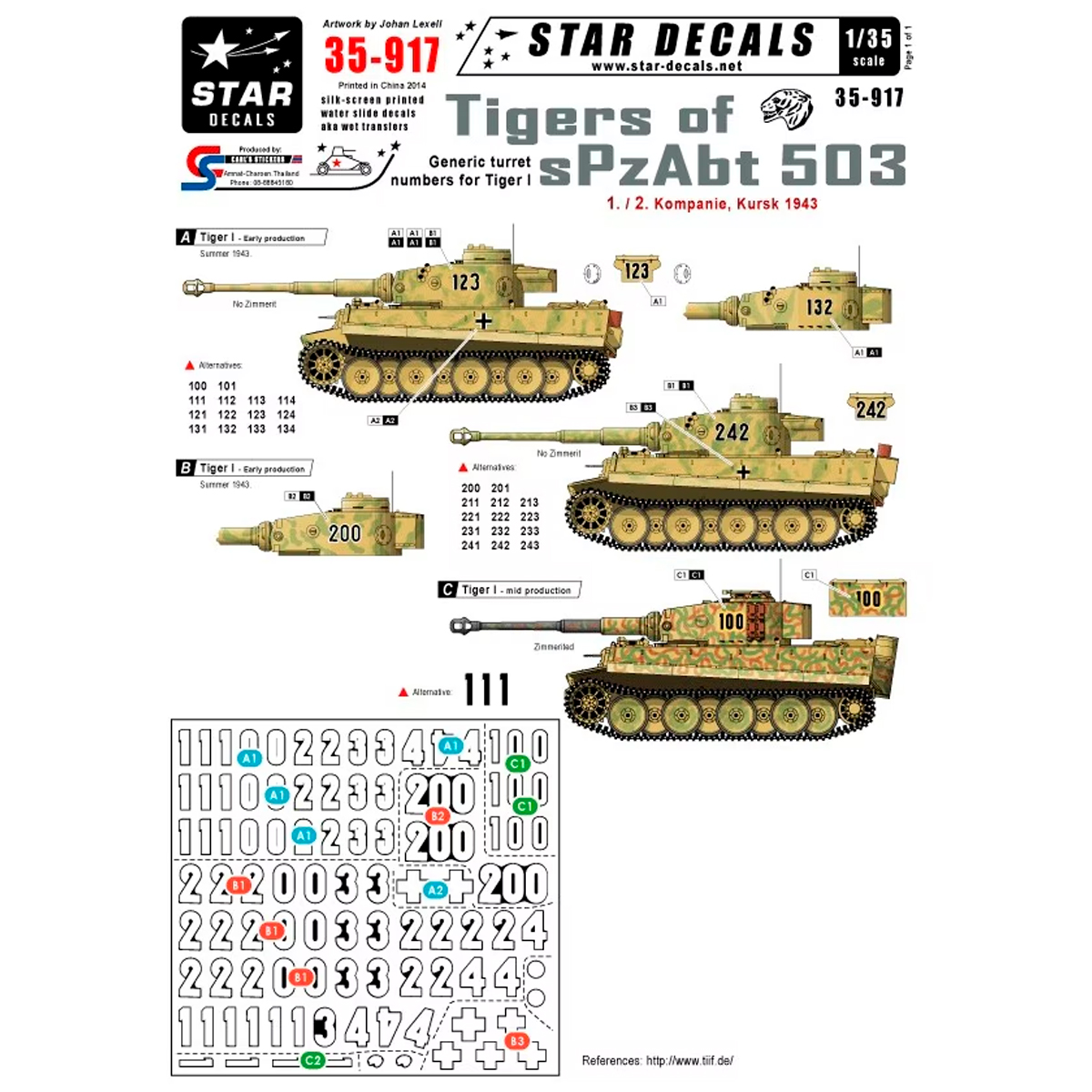 STAR DECALS 1/35 Tigers of sPzAbt 503 Pt 2 Generic Turret Numbers 1./2. Kompanie, Kursk 1943