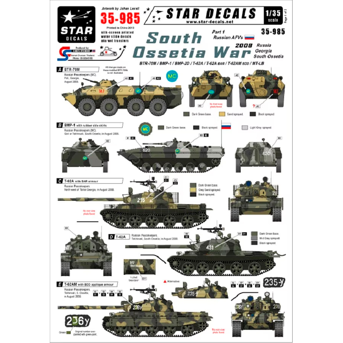 STAR DECALS 1/35 South Osetia War 2008 #1. Russian AFVs