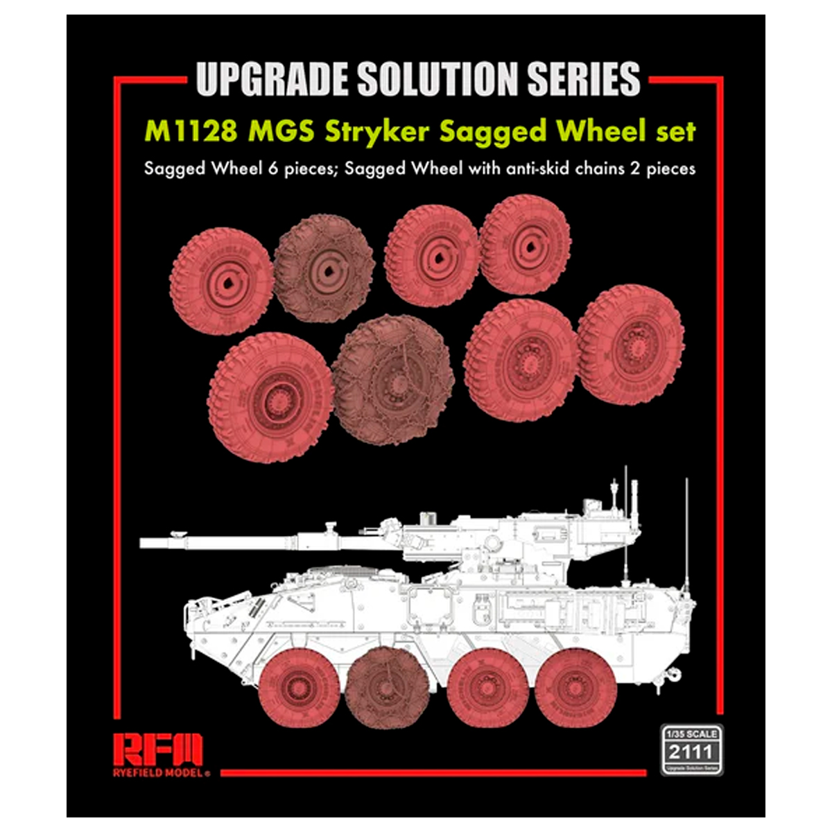 1/35 M1128 MGS Stryker Sagged Wheel set, 6+2 pcs