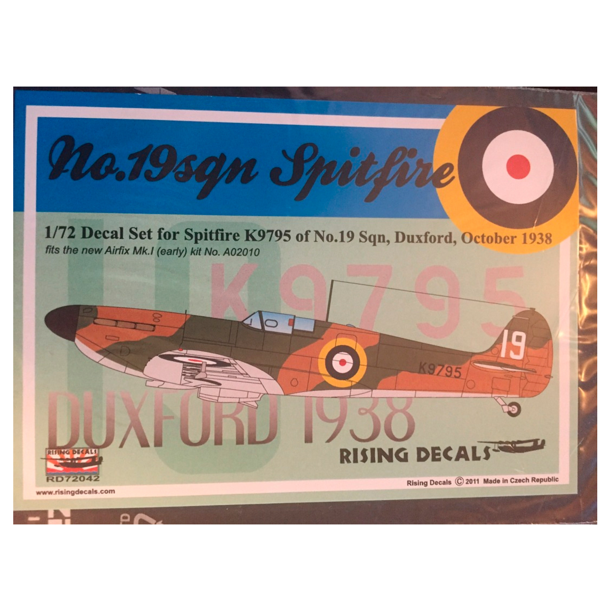 1/72 No. 19 SQN Spitfire Decal set for K9795 of No. 19 Sqn Duxford, Oct 1938