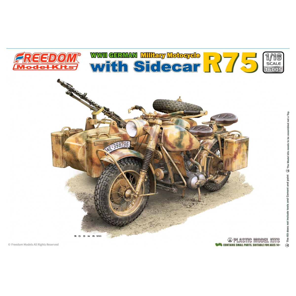 1/16 WWII German Military Motorcycle With Sidecar R75