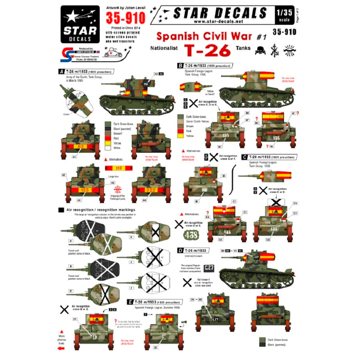 STAR DECALS 1/35 Spanish Civil War Pt 1 Nationalist T-26 Tanks