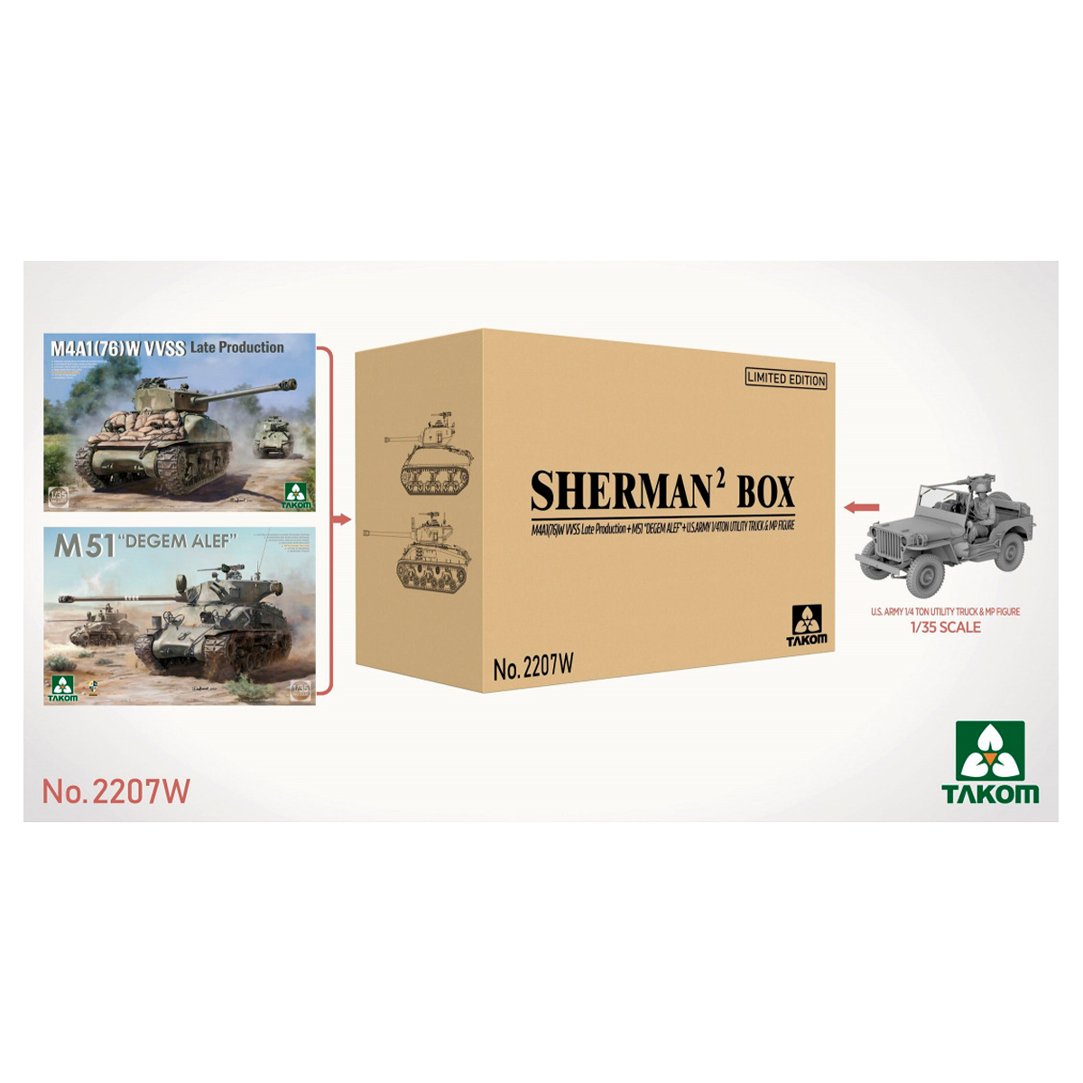 1/35 Sherman² Box “Degem Alef”, M4A1 (76)W VVSS+1/4 Ton Utility Truck