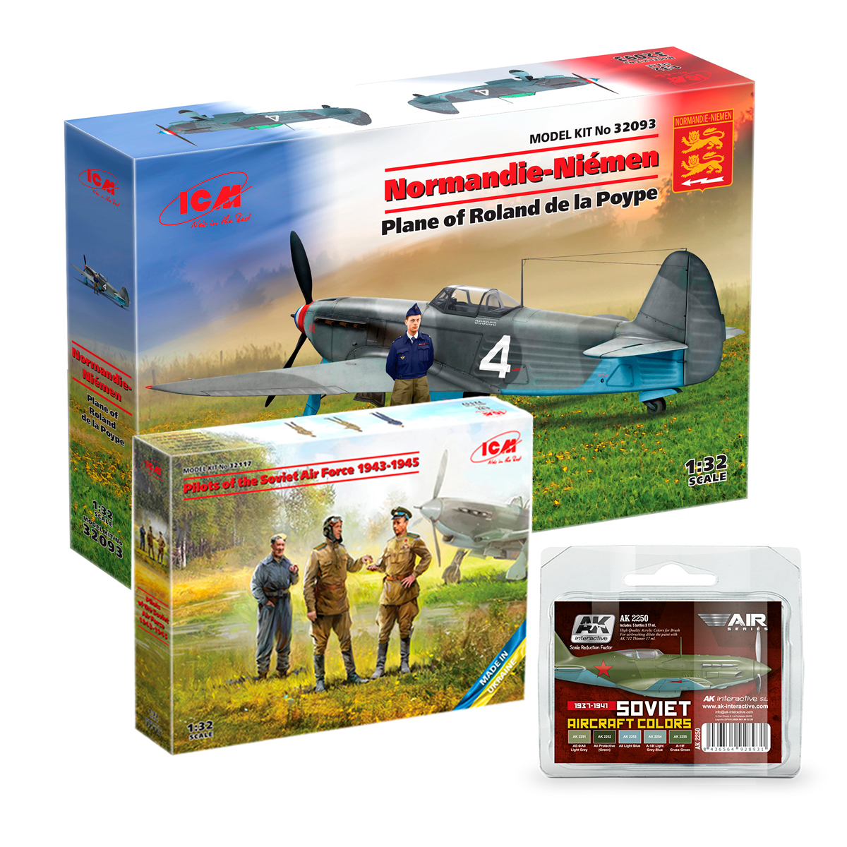 PACK ICM-32093 Normandy-Neman. Plane of Roland de la Poype (Yak-9T with Roland de la Poype figure) 1/32
