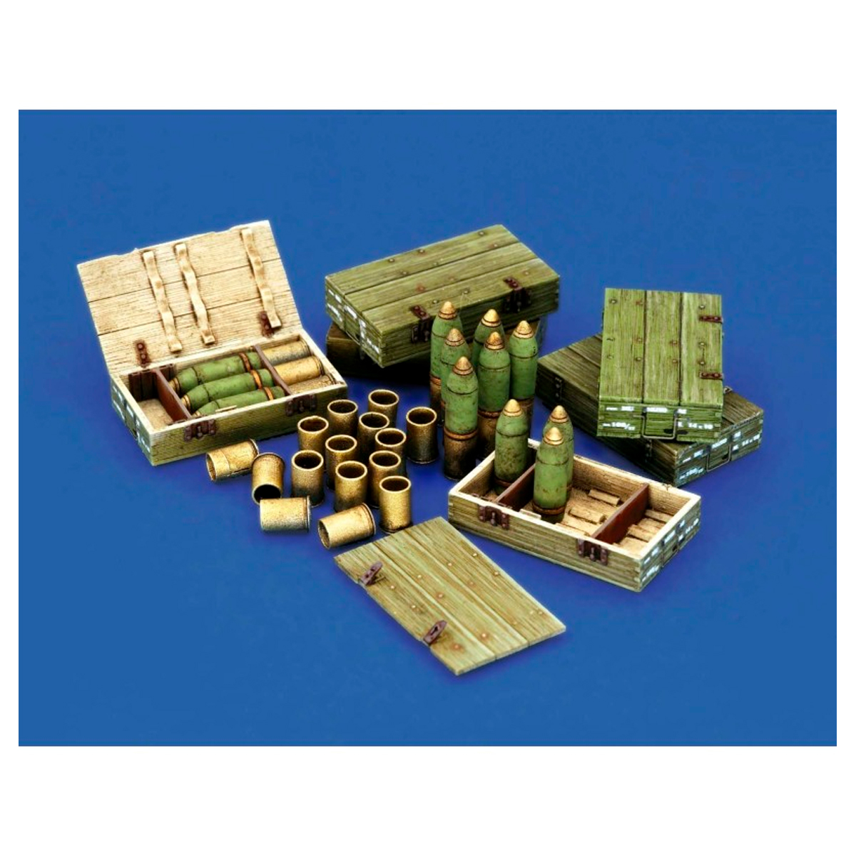 Conjunto de munición italiana 100/17 de 100 mm con cajas de madera – Segunda Guerra Mundial (escala 1/35)