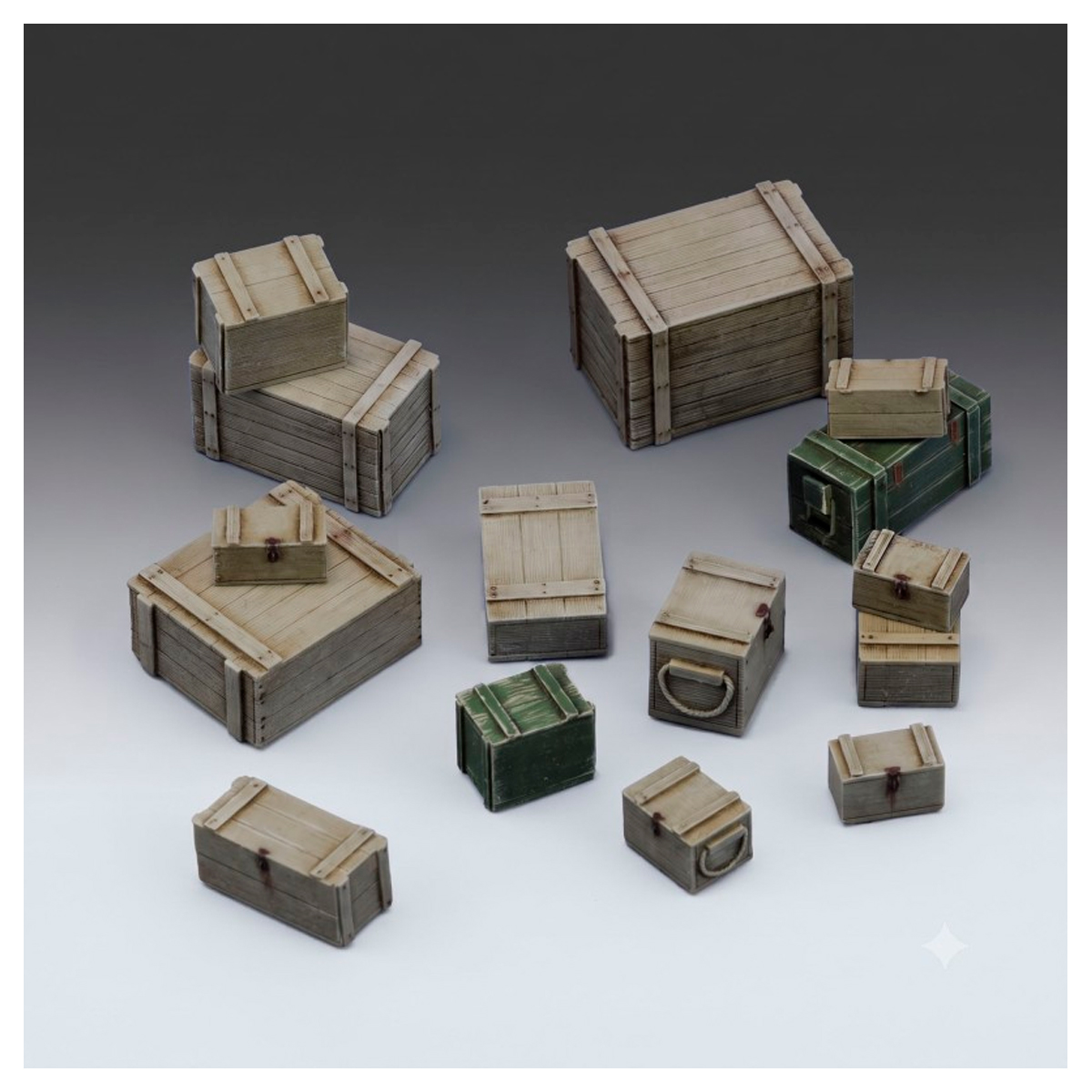 Cajas de madera variadas (escala 1/35)