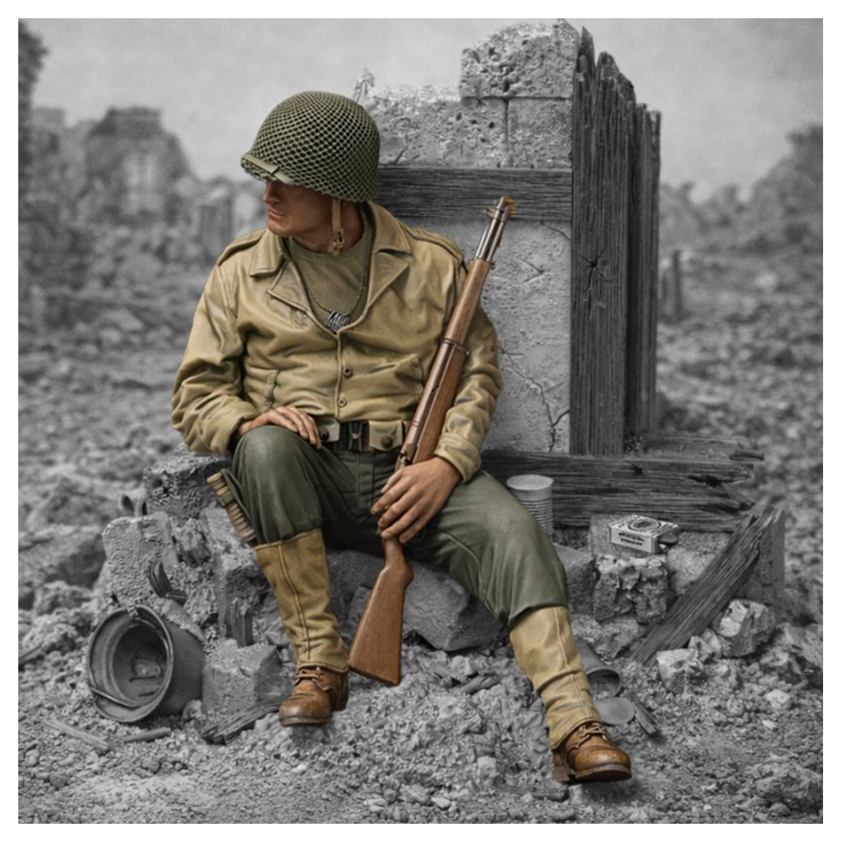 Soldado estadounidense descansando — Segunda Guerra Mundial (escala 1/35)