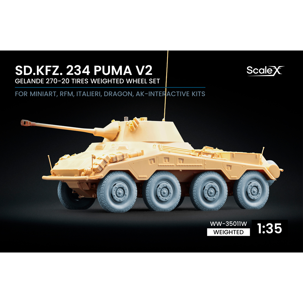 1/35 Sd.Kfz. 234 Puma v2 Weighted wheel set