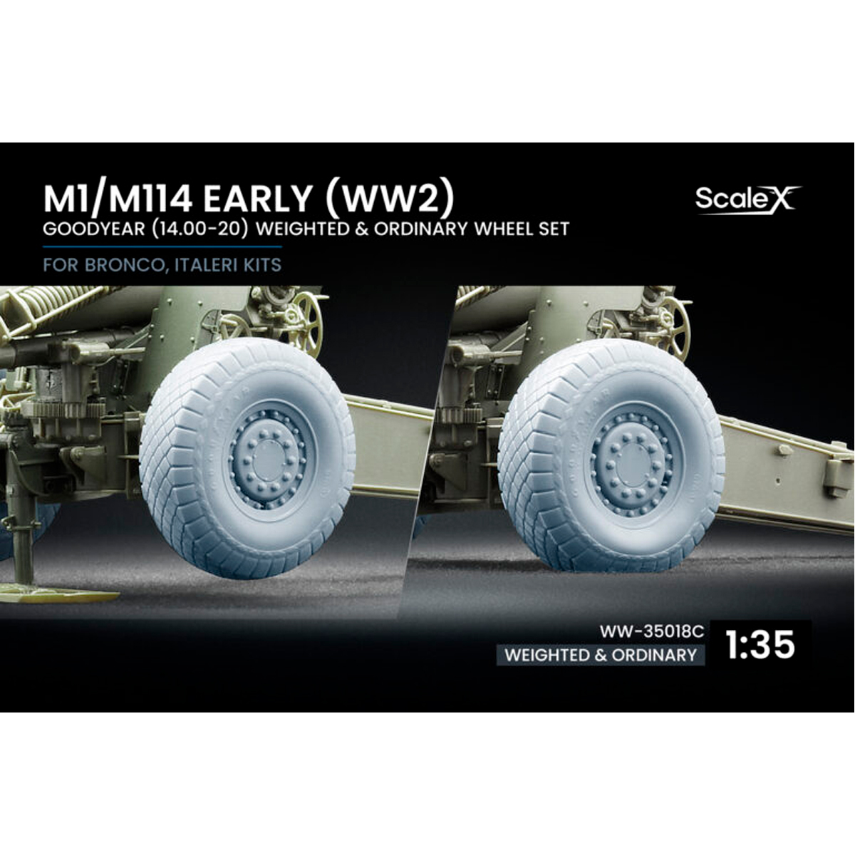 1/35 M1/M114 Early (WW2) Ordinary and weighted wheel set