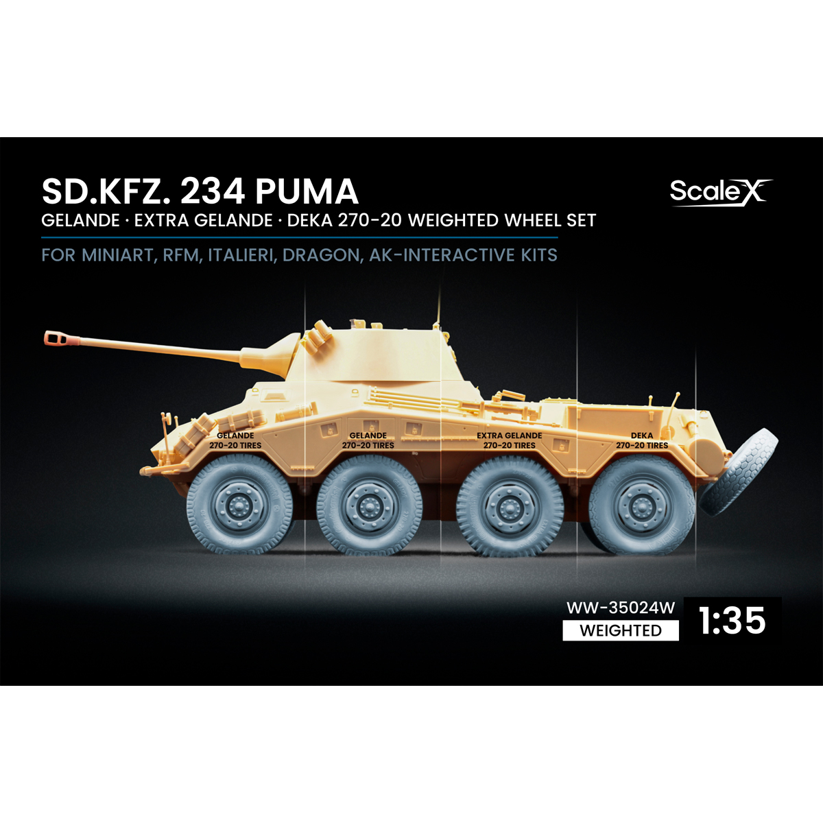 1/35 Sd.Kfz. 234 Puma V2+V2+V1+V3 Weighted wheel set