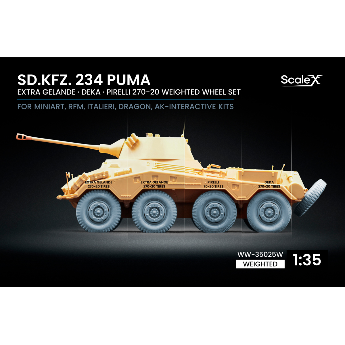1/35 Sd.Kfz. 234 Puma V1+V1+V4+V3 Weighted wheel set