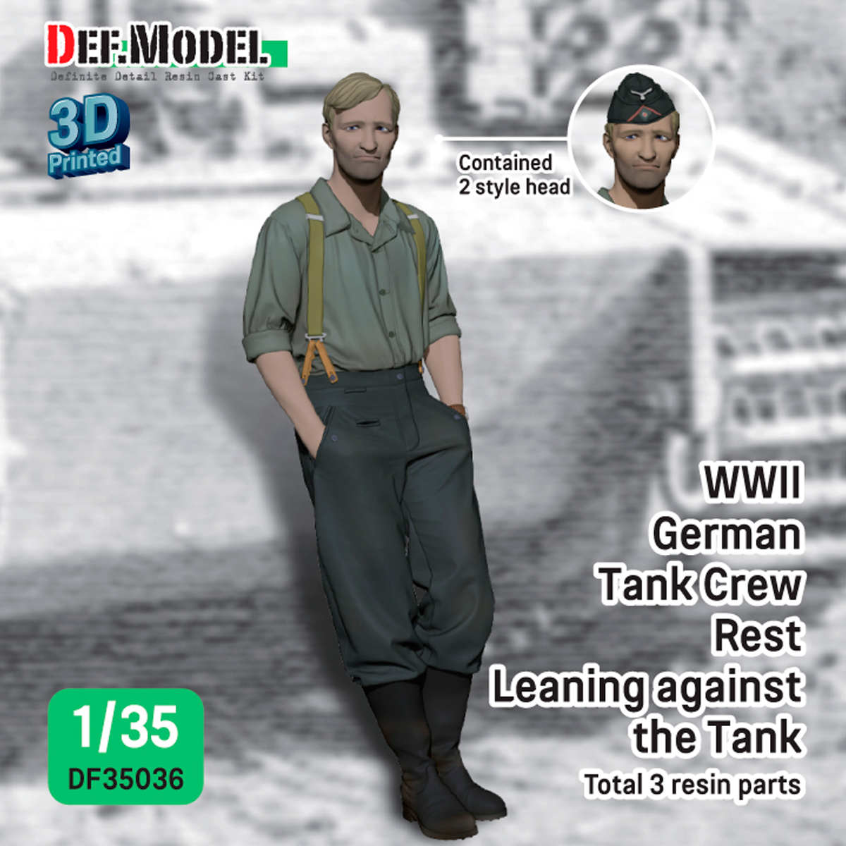 1/35 WWII German Tank crew rest leaning front of Tiger-1(2) (1Fig. 2head) (3d Printed parts)