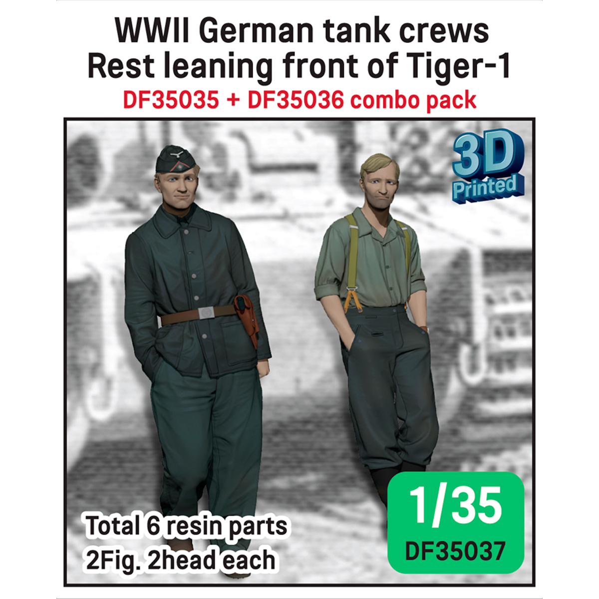 1/35 WWII German Tank crew rest leaning front of Tiger-1 set (2Fig.each 2head) (3d Printed parts)
