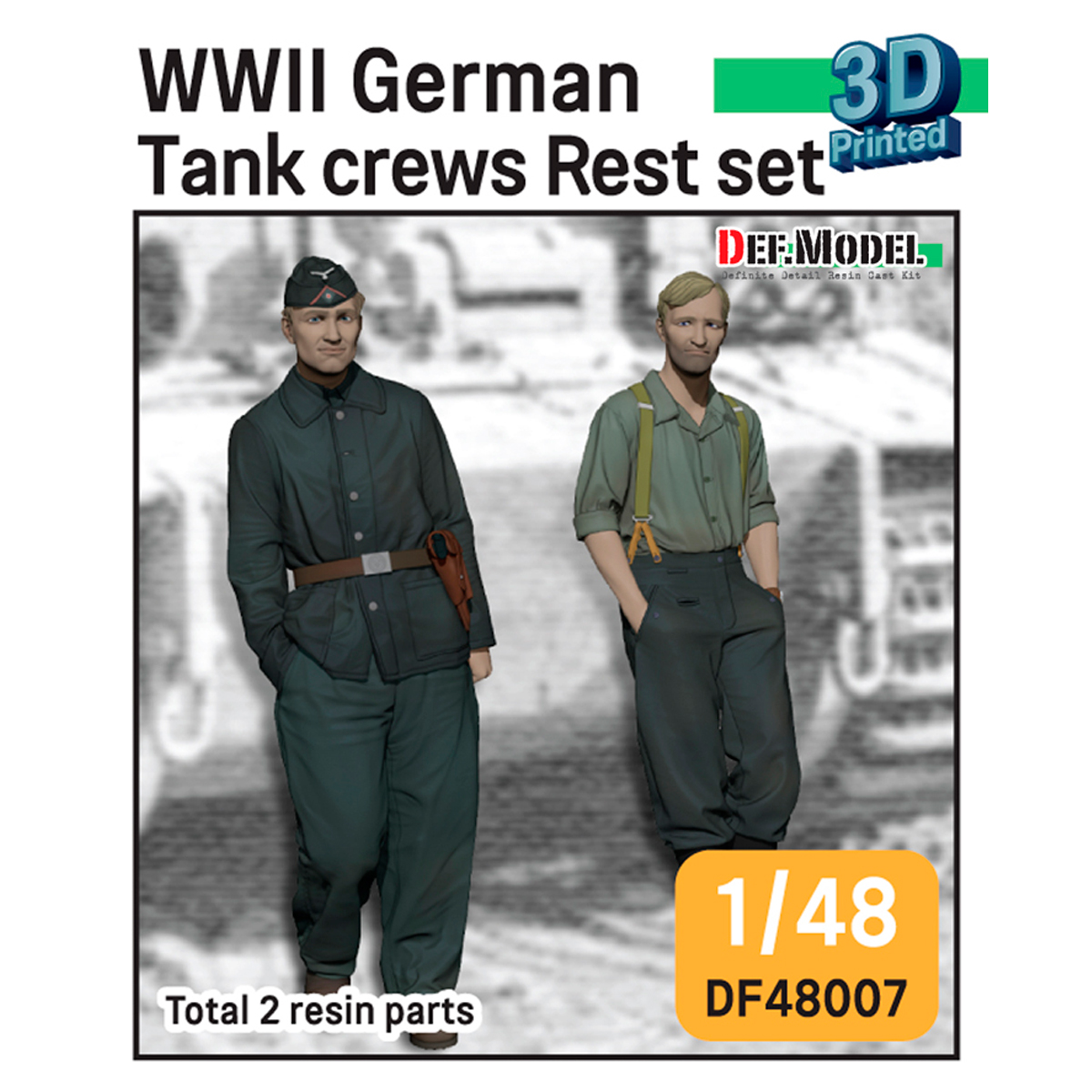 1/48 WWII German Tank crew rest leaning front of Tiger-1 set (2Fig.) (3d Printed parts)