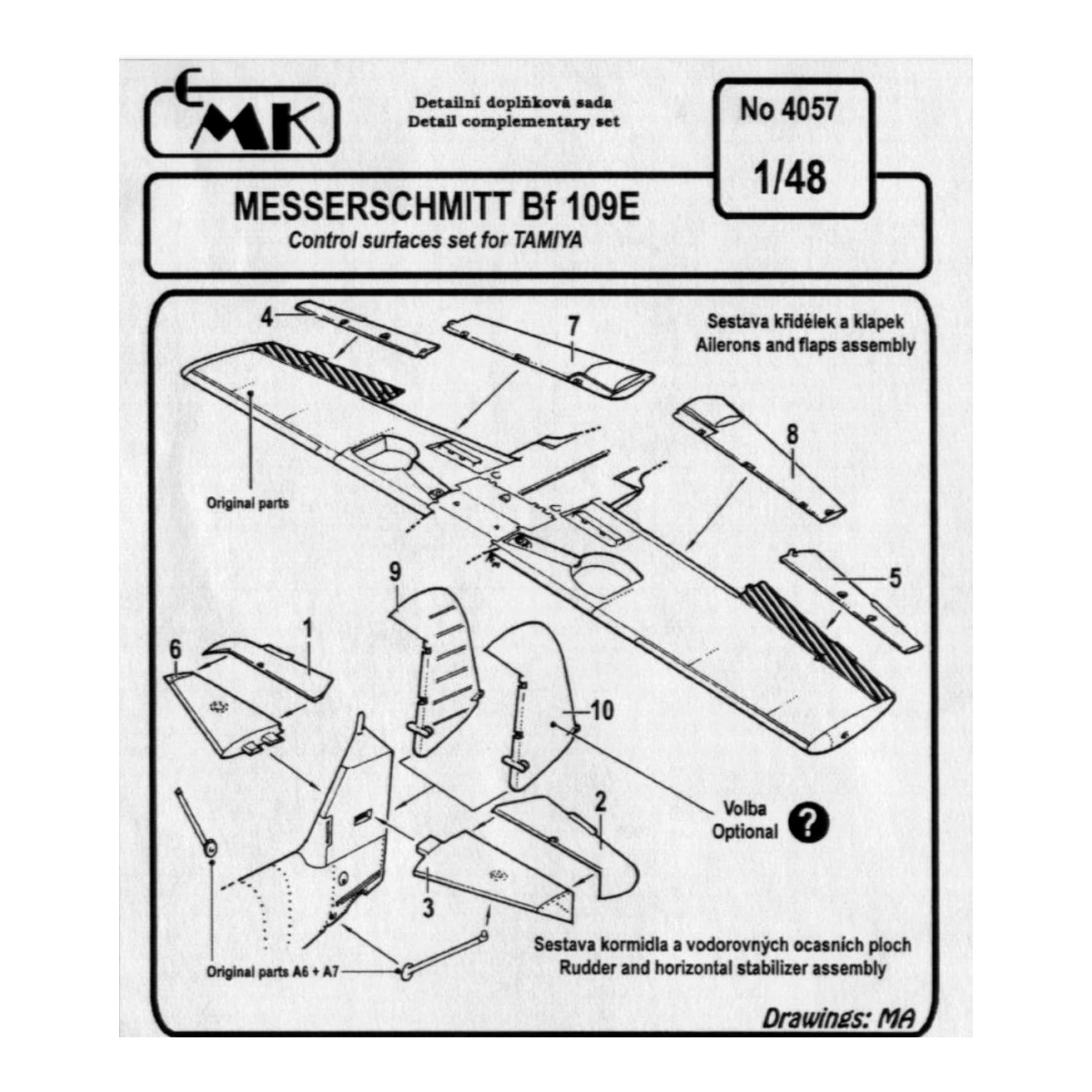 CMK 1/48 Messerschmitt Bf 109E Control surfaces for Tamiya